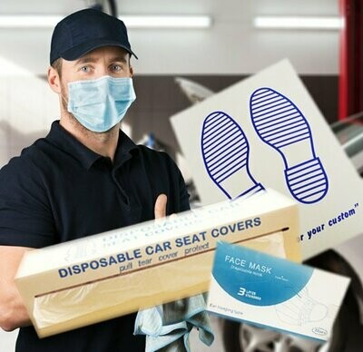 **SPECIAL OFFER** Mot Safety Kit - 1 Box of Masks + 1 Roll of Seat Covers + 1 Pack of Blue Feet Floor Mats
