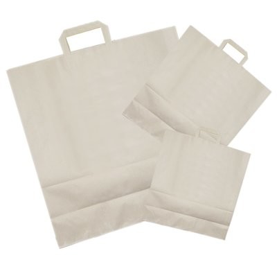 White Paper Block Bottom Carrier Bags with Tape Handle