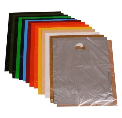 Punch Handle Polythene Carrier Bag 200 x 300 50 micron 500 per pack White, Clear, Black, Burgundy, Dark Blue, Green, Ivory, Silver, Yellow, Gold