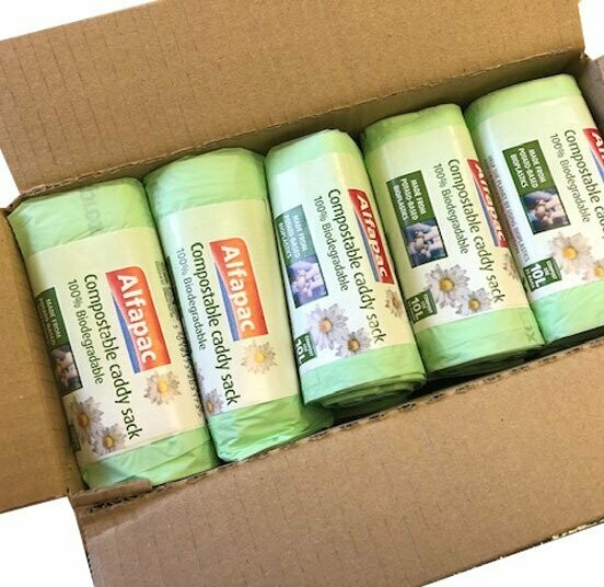 Compostable Food Caddy Sacks - 25 Per Roll (20 Rolls Per Box) Compostable Food Caddy Sacks - 25 Per Roll (20 Rolls Per Box)