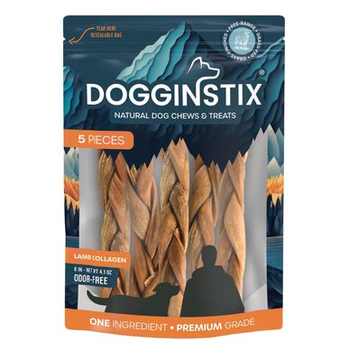 DOGGINSTIX BRAIDED LAMB COLLAGEN 6" 5 PACK