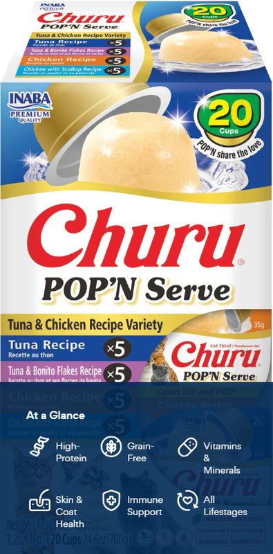 CHURU POP N' SERVE TUNA AND CHICKEN VARIETY PACK 24.6 OZ 20 CT