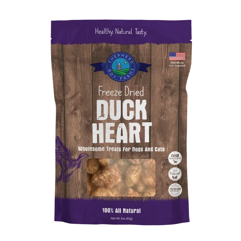 SHEPHERD BOY FARMS DOG &amp; CAT FREEZE-DRIED DUCK HEART 3OZ