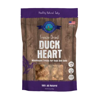 SHEPHERD BOY FARMS DOG &amp; CAT FREEZE-DRIED DUCK HEART 3OZ