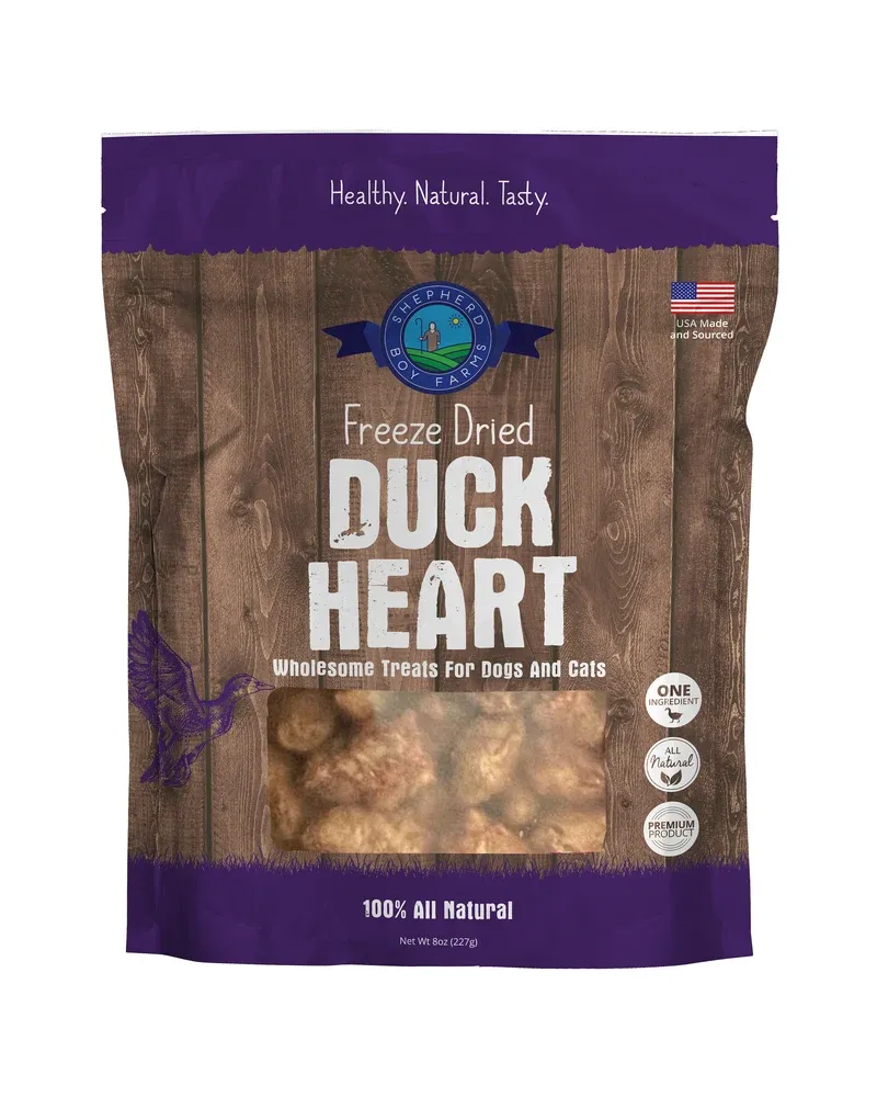 SHEPHERD BOY FARMS DOG &amp; CAT FREEZE-DRIED DUCK HEART 8OZ