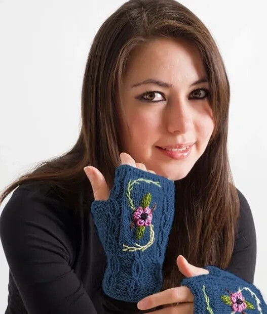 Embroidered Fingerless Gloves