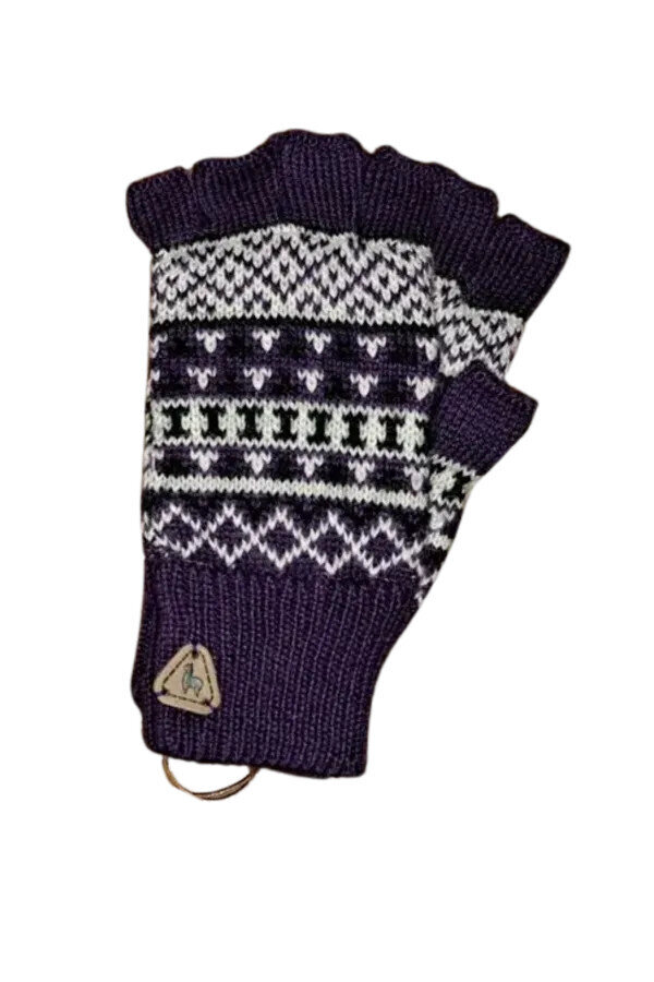 Winter Fair Isle Half Finger Gloves Purple/Natural