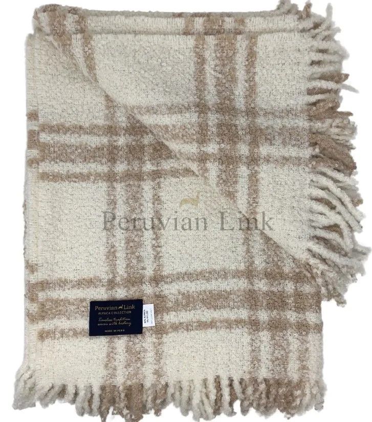 Plaid Boucle Alpaca Throw, Color: Cream