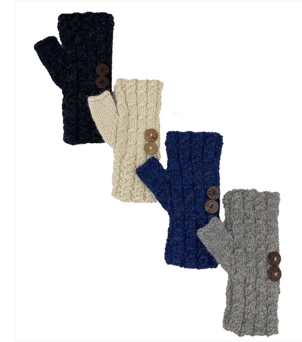 Cable Knit Button Gauntlet, Color: Denim