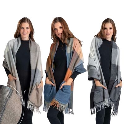 Plaid Shawl with Pockets
