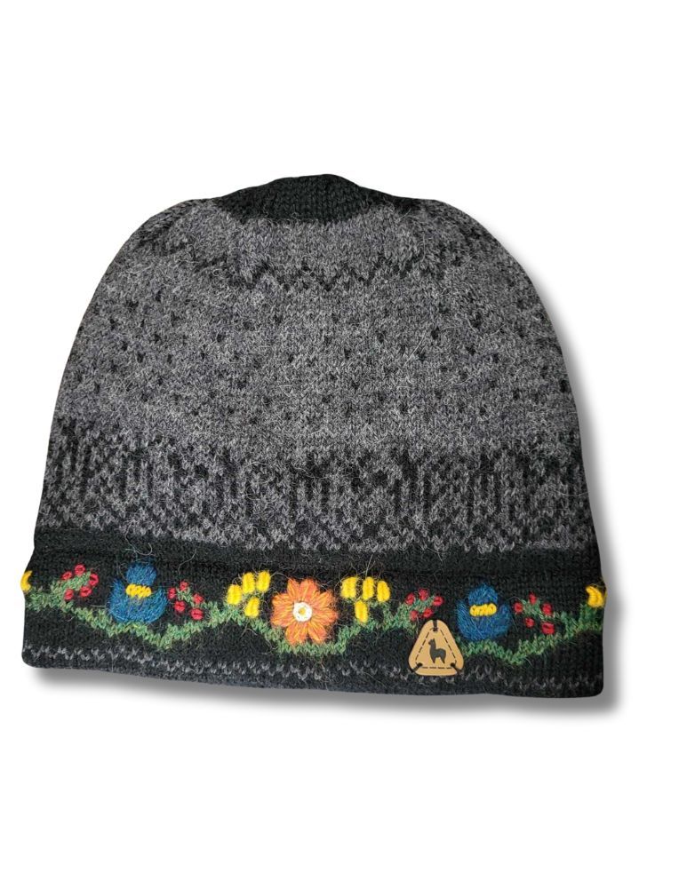 Embroidered Leaf Hat, Color: Charcoal