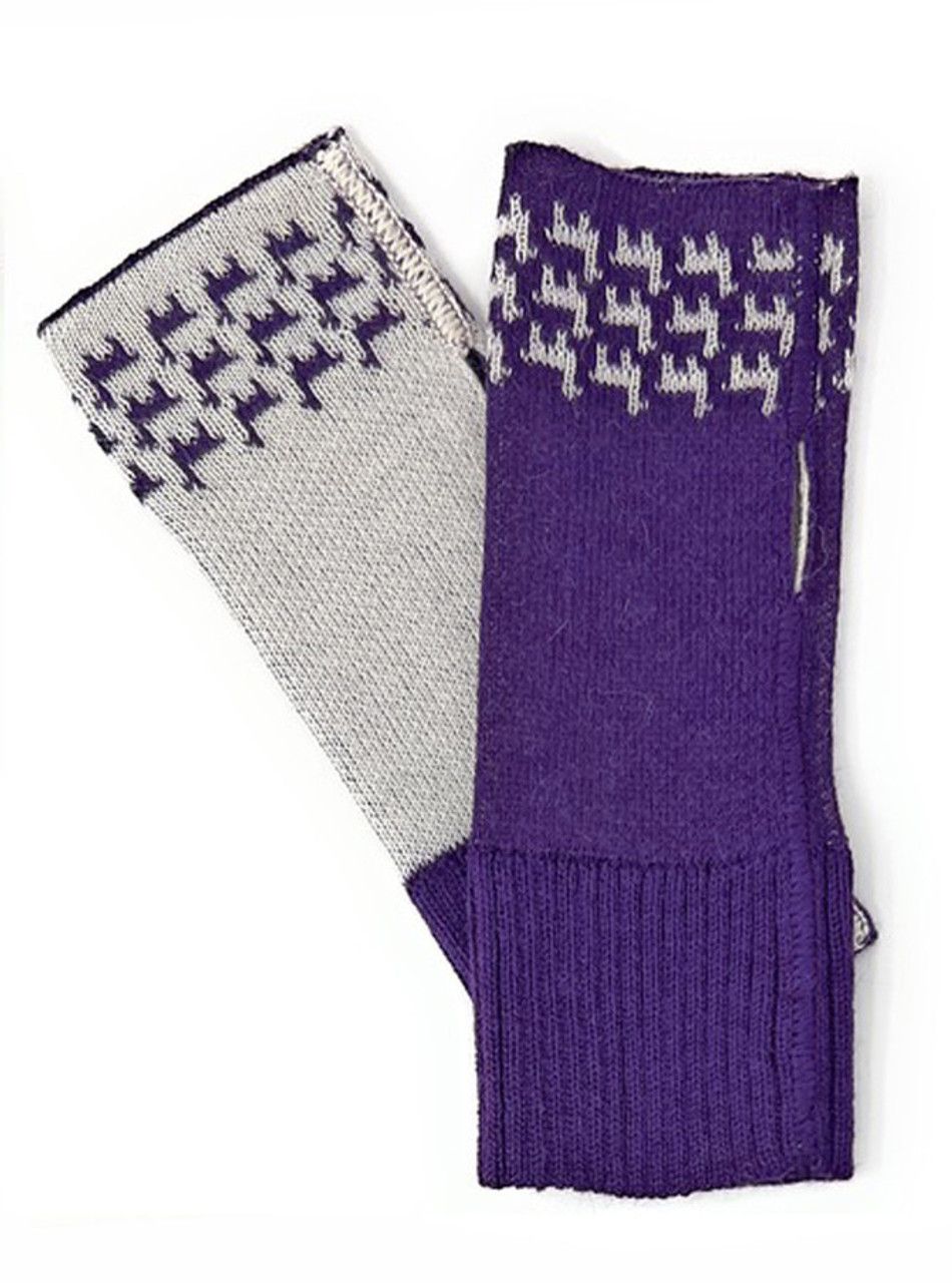 Alpaca Print Reversible Wrist Warmers, Color: Aubergene/White