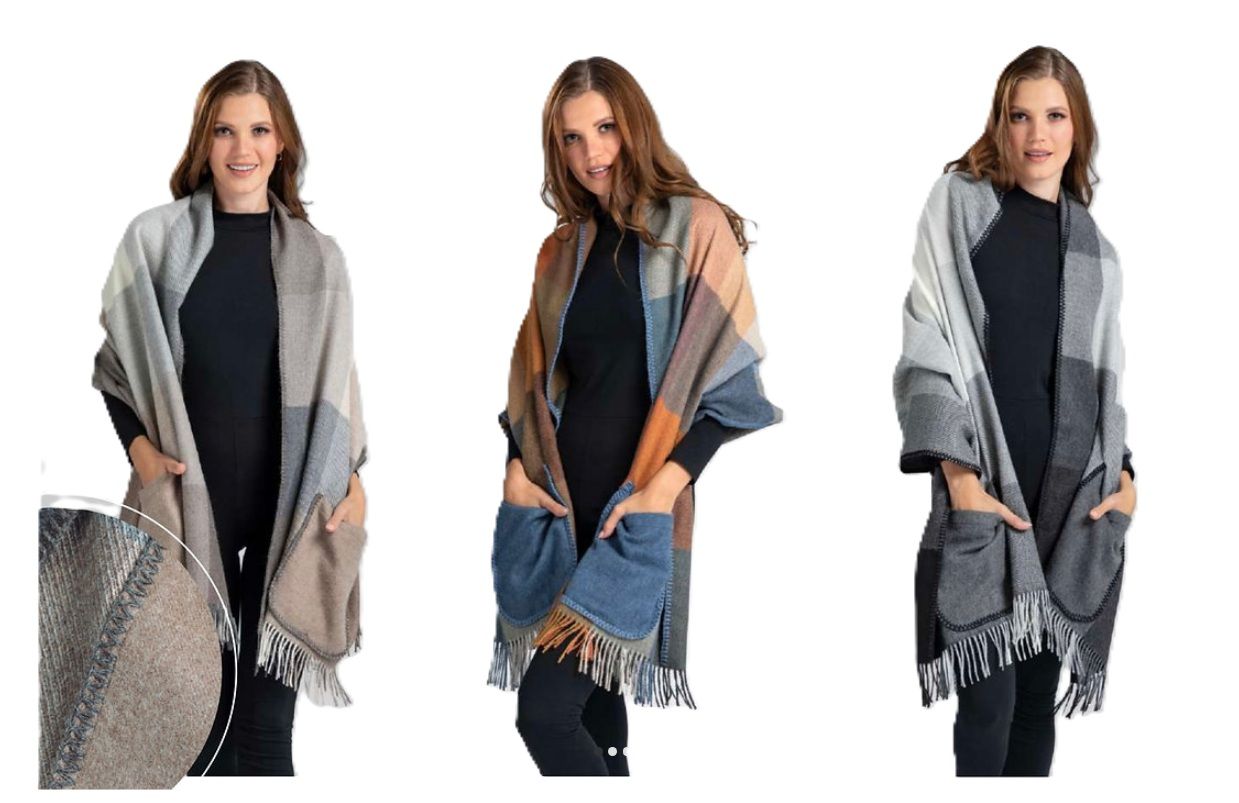 Plaid Shawl with Pockets