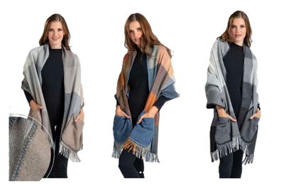 Plaid Shawl with Pockets