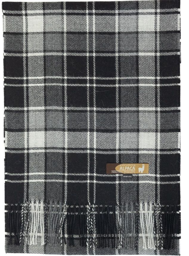 Plaid Baby Alpaca Scarf EA, Color: Black