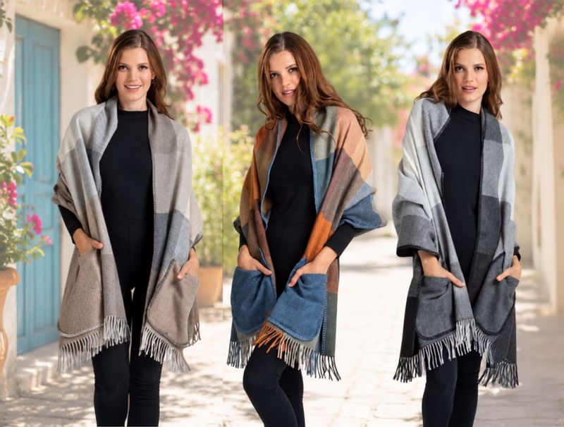 Plaid Shawl with Pockets