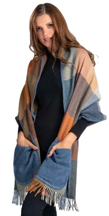 Plaid Shawl with Pockets