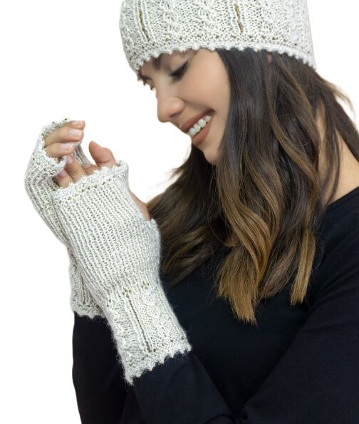 Alpaca Cable Fantasy Fingerless Gloves, Color: Natural