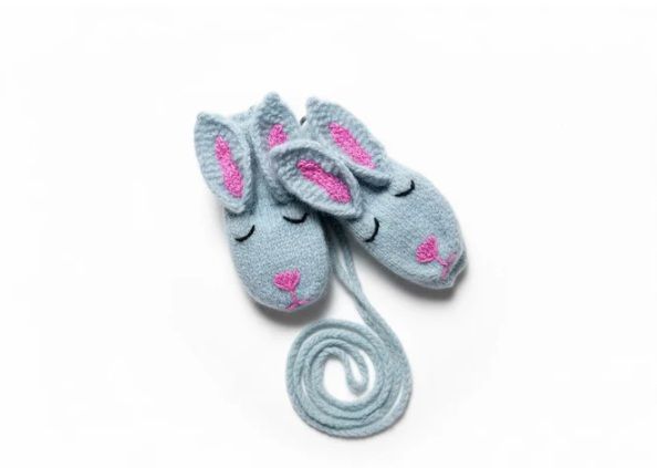 Kids Mittens w/Strings, Type: Bunny Blue