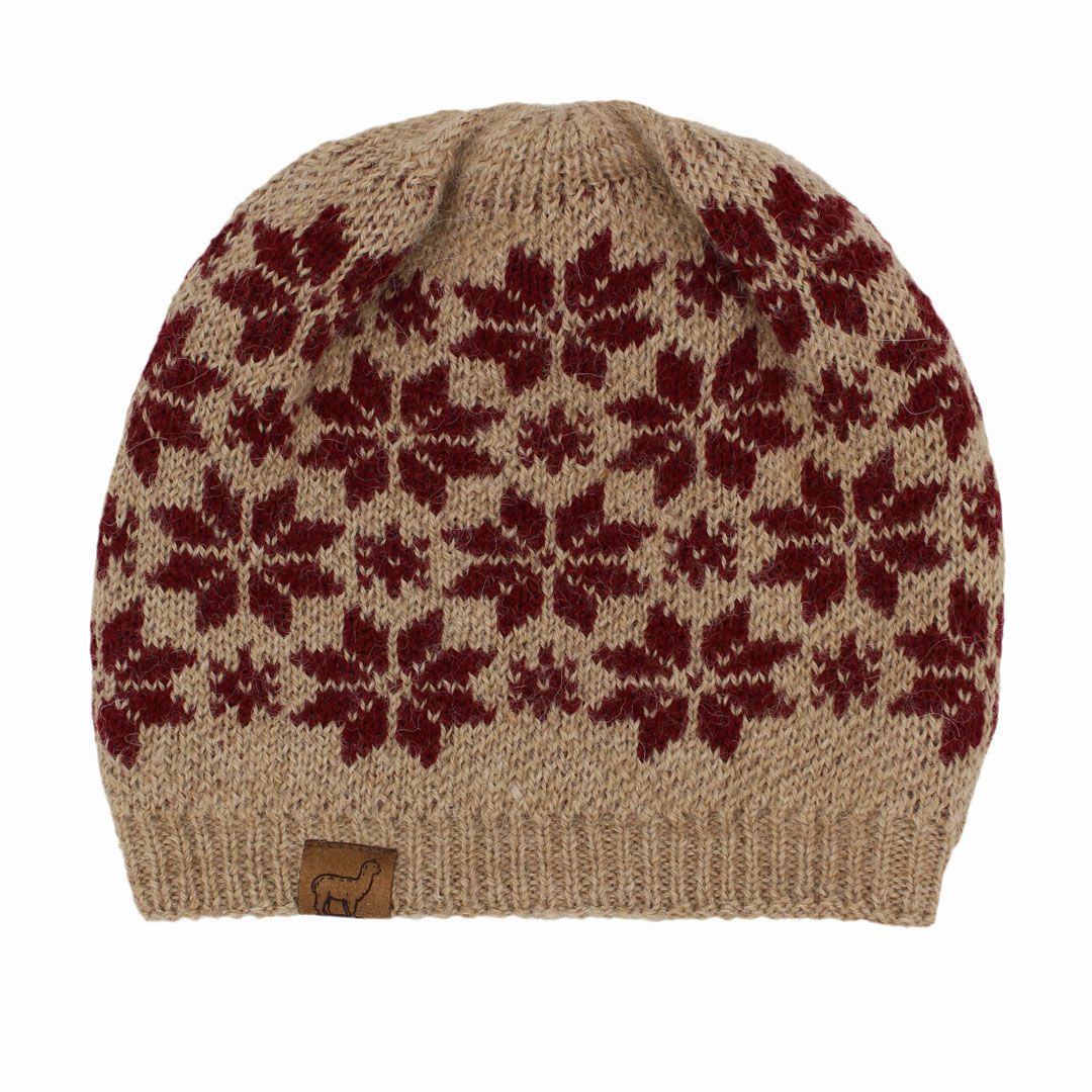 Snowflake Slouch Beanie, Color: Fawn/Burgundy
