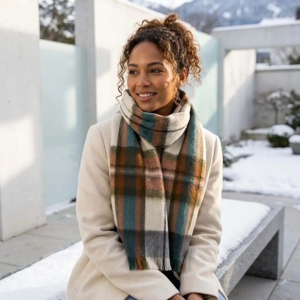 Brushed Tartan Scarf, Color: Aspen