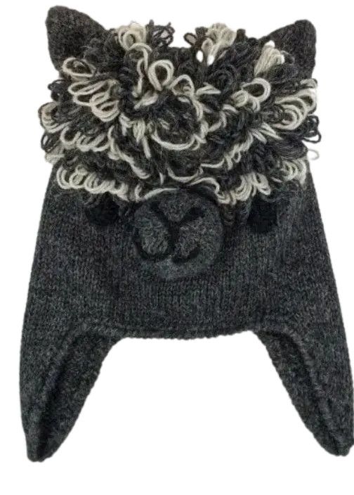 Kids Alpaca Head Hat Charcoal