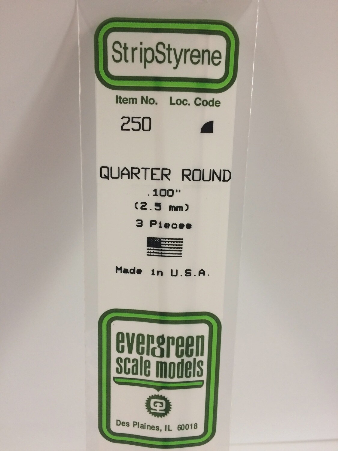 250 -  OPAQUE WHITE POLYSTYRENE QUARTER ROUND