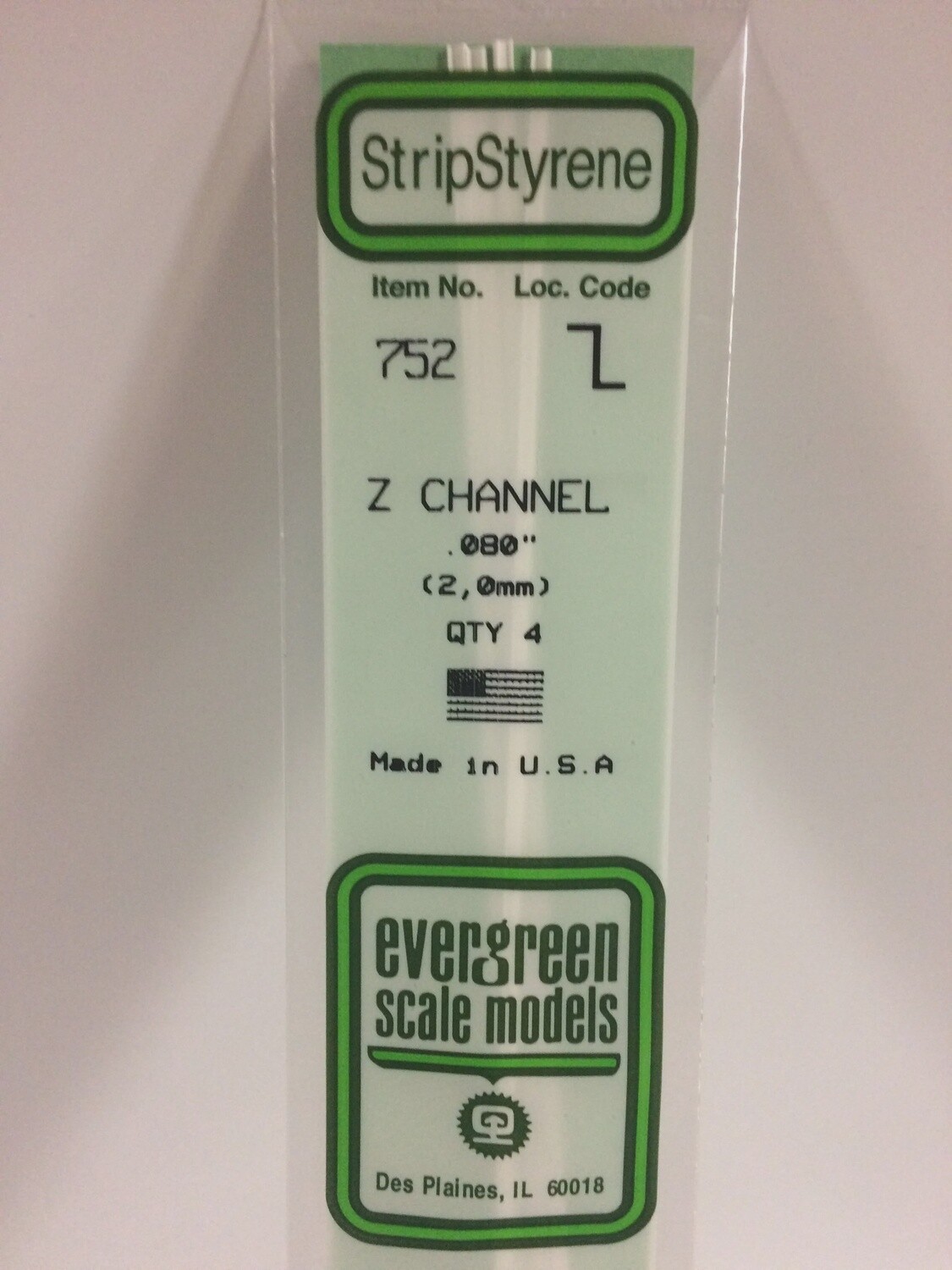 752 - OPAQUE WHITE POLYSTYRENE Z CHANNEL