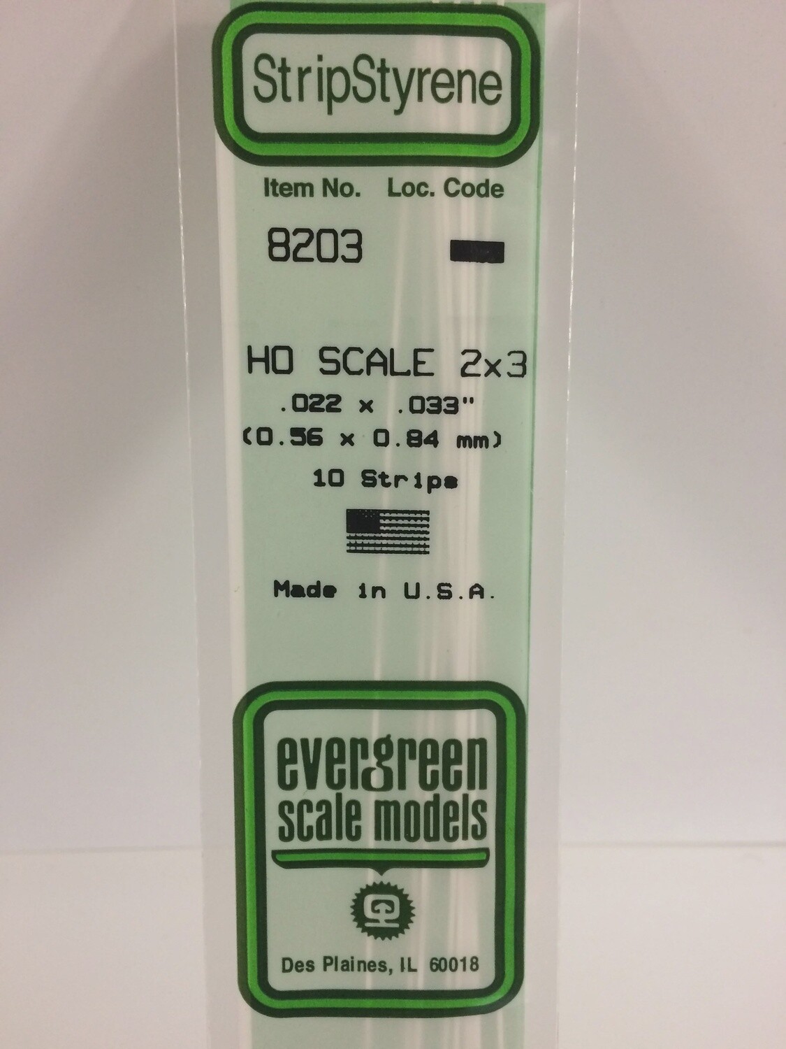 8203 - OPAQUE WHITE POLYSTYRENE HO SCALE STRIPS (2X3)