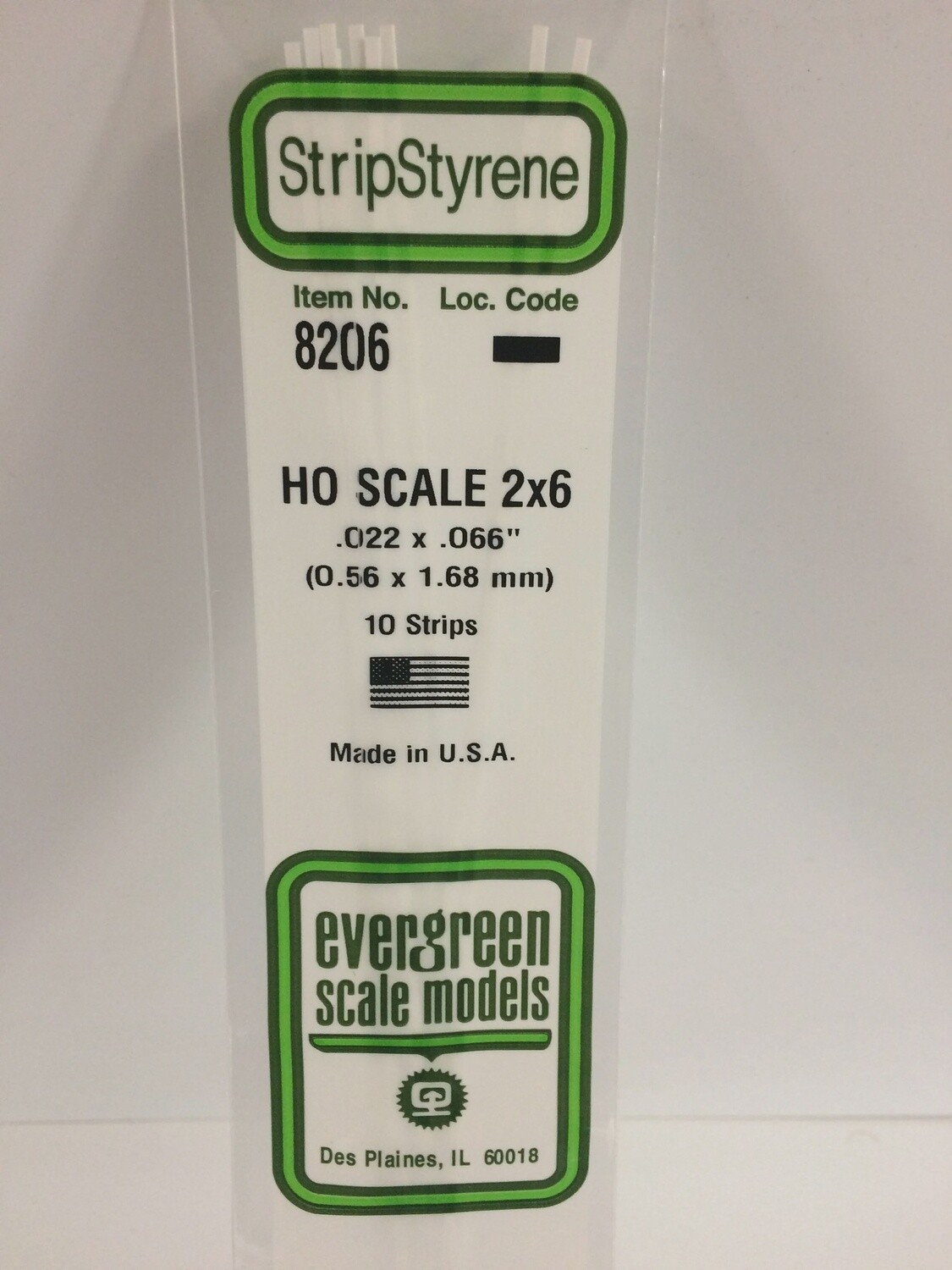 8206 - OPAQUE WHITE POLYSTYRENE HO SCALE STRIPS (2X6)