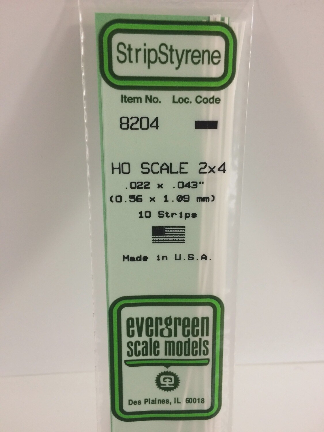 8204 - OPAQUE WHITE POLYSTYRENE HO SCALE STRIPS (2X4)