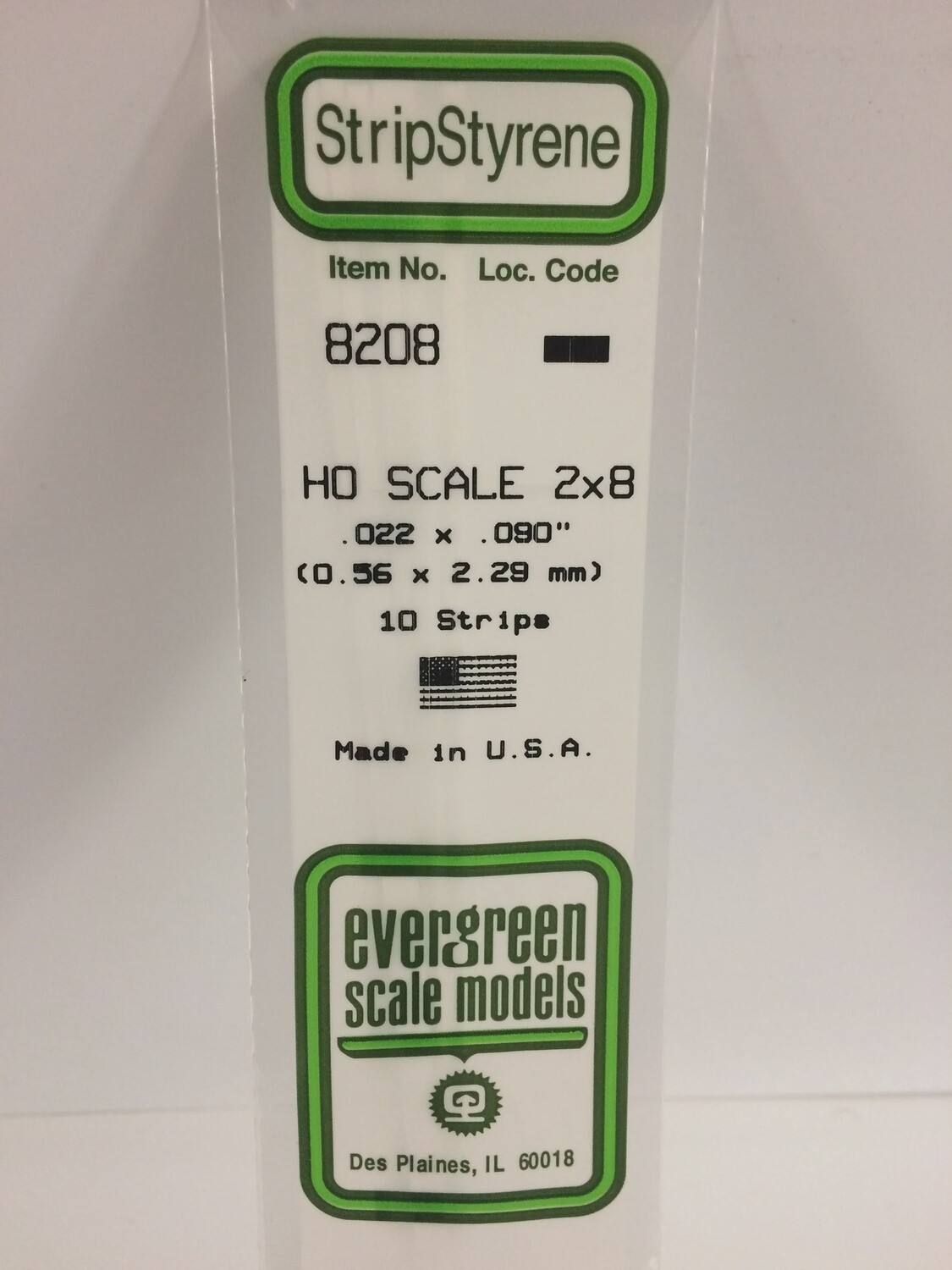 8208 - OPAQUE WHITE POLYSTYRENE HO SCALE STRIPS (2X8)