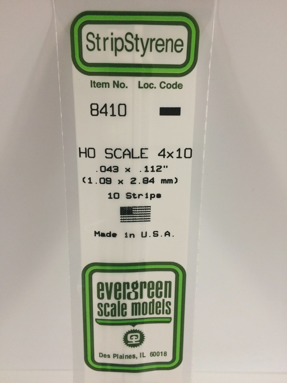 8410 - .043&quot; X .112&quot; / 1.1MM X 2.8MM OPAQUE WHITE POLYSTYRENE HO SCALE STRIPS (4X10)