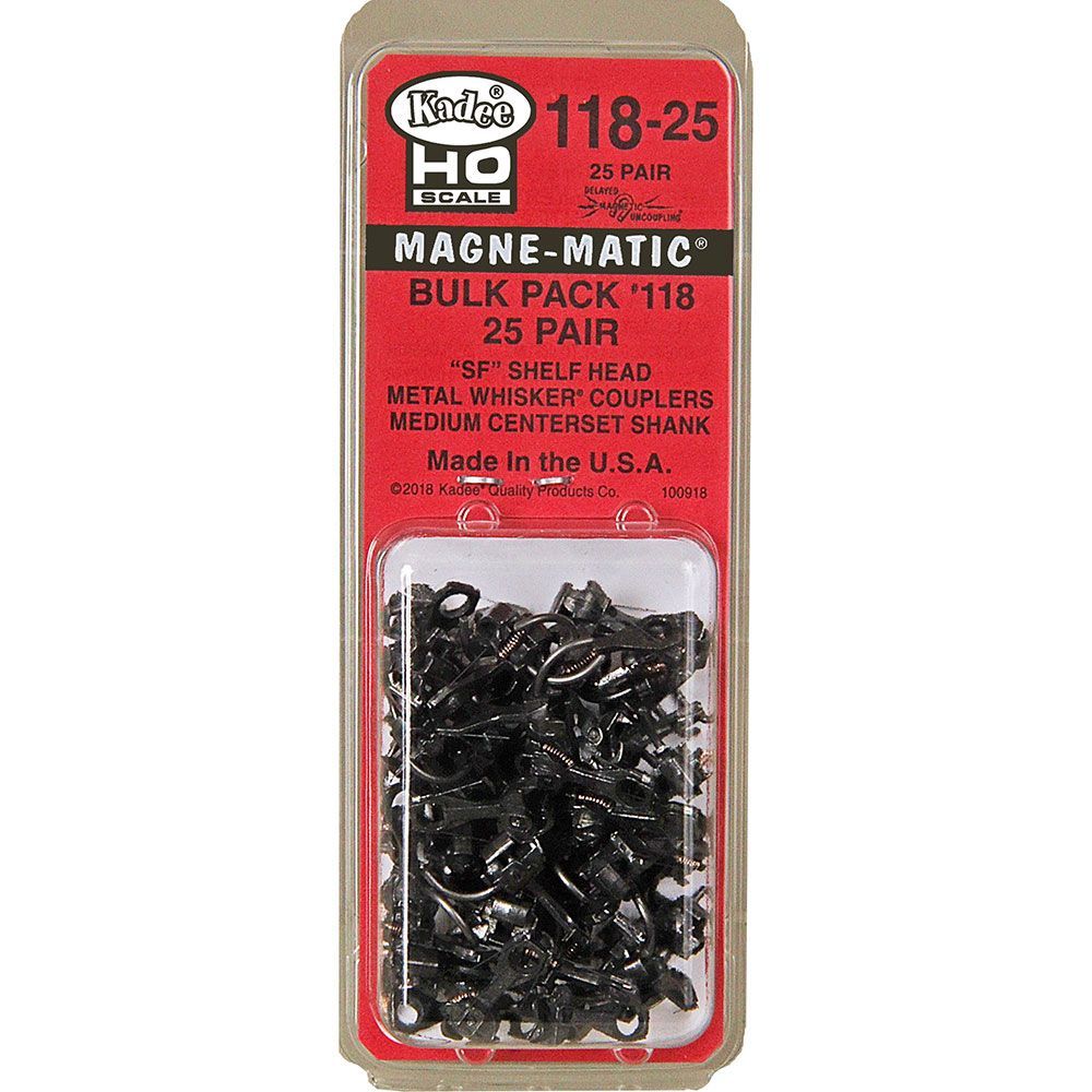 #118-25 HO Scale Bulk Pack - 25 pair SF Shelf Whisker Metal Couplers