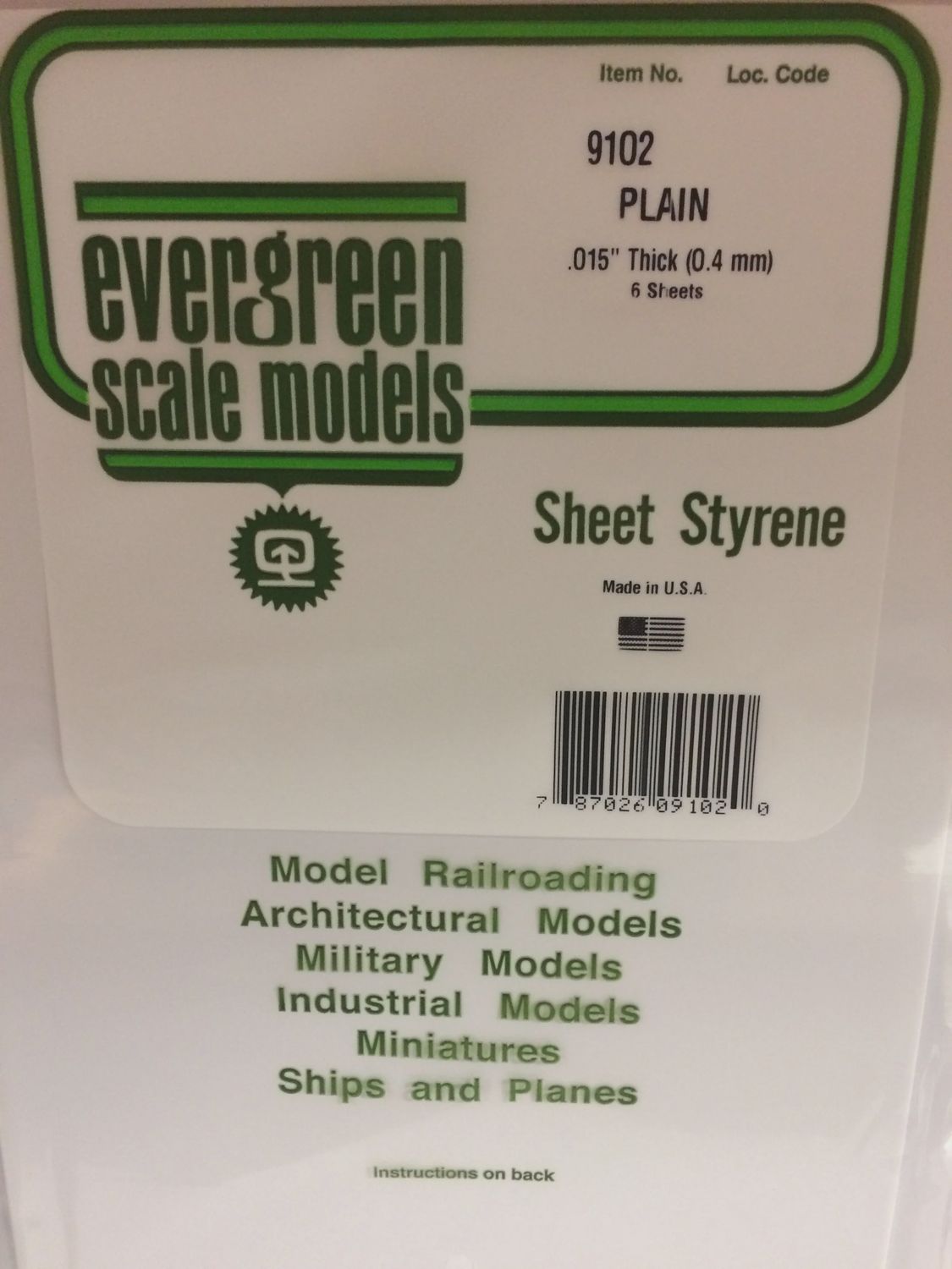 9102 - .015&quot; (.38MM) PLAIN OPAQUE WHITE POLYSTYRENE SHEET