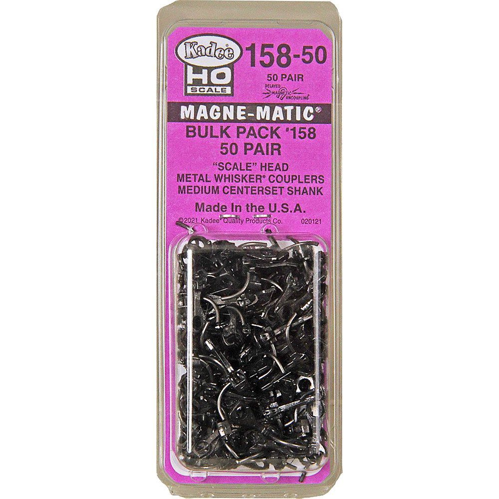 Bulk Pack - 50 pair #158 Scale Whisker® Metal Couplers - Medium (9/32) Centerset Shank&quot;
