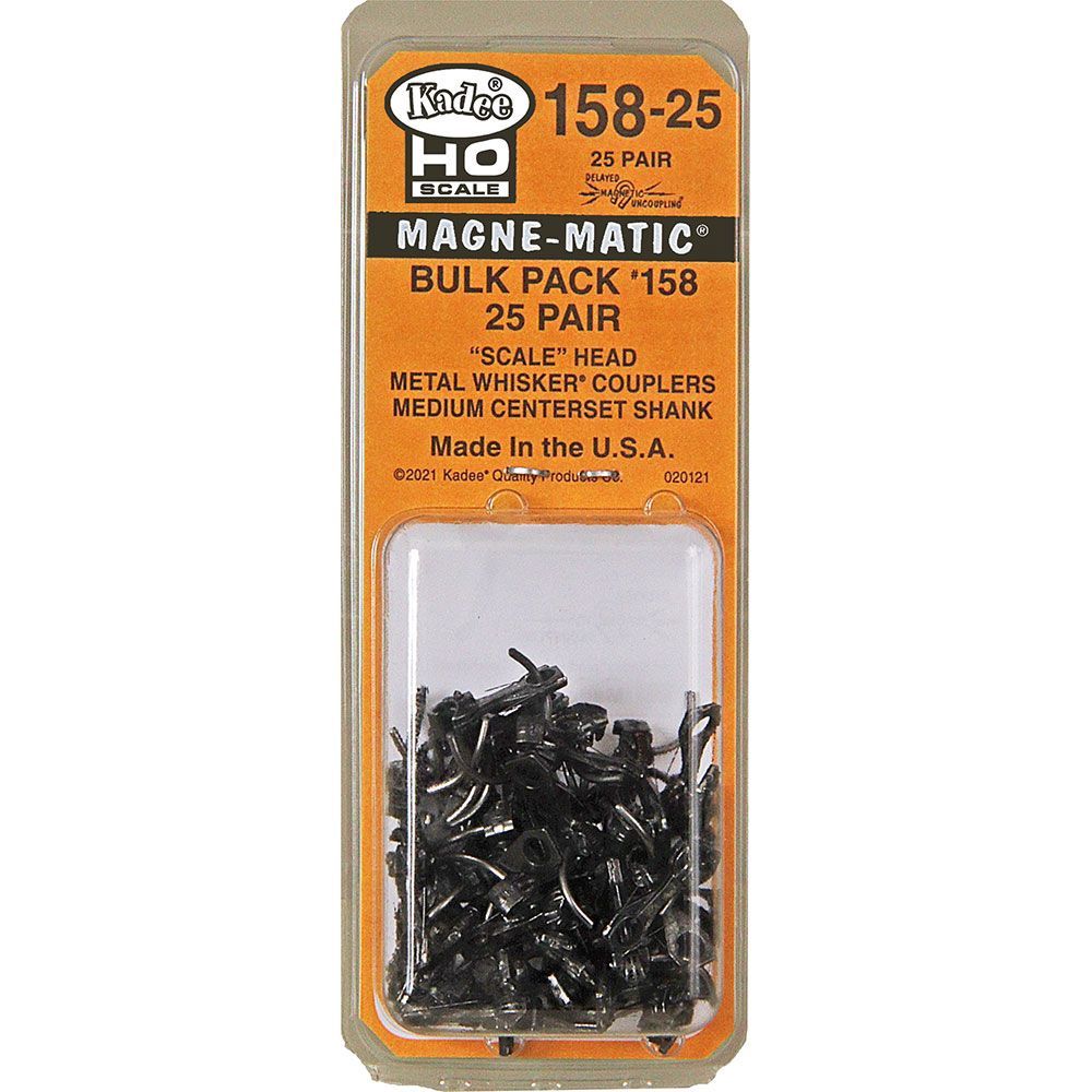 Bulk Pack - 25 pair #158 Scale Whisker® Metal Couplers - Medium (9/32&quot;) Centerset Shank