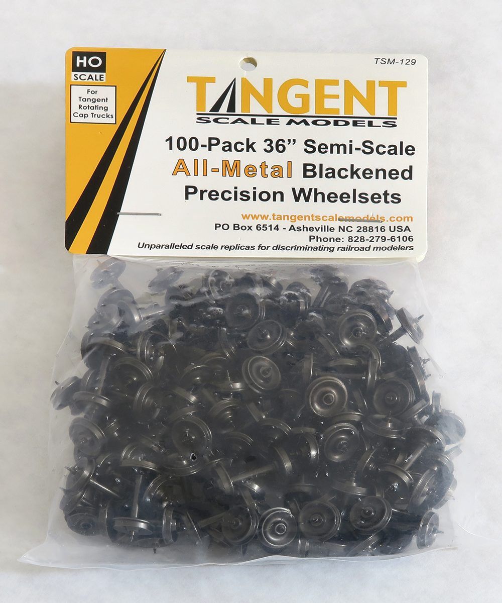 36 inch Semi-Scale Blackened All-Metal Precision Wheelsets For Tangent Rotating Roller Bearing Trucks- 100 pack