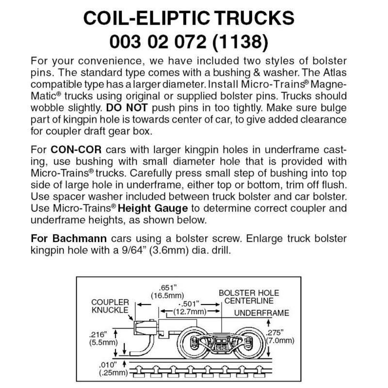 Coil Elliptic Trucks w/ med. ext. couplers 1 pr (1138)