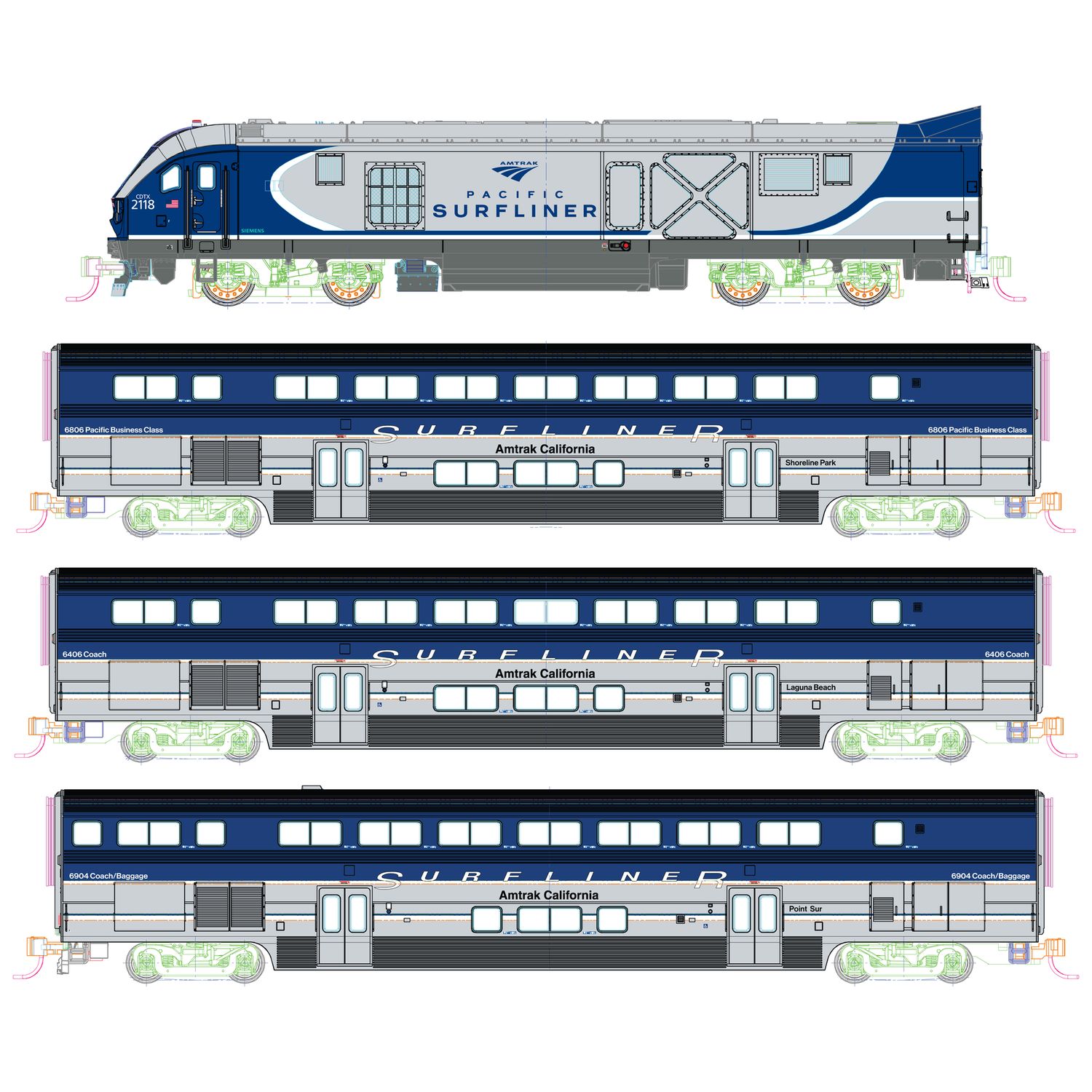 Amtrak SC-44 &amp; Amtrak Pacific Surfliner 4 Unit Base Set