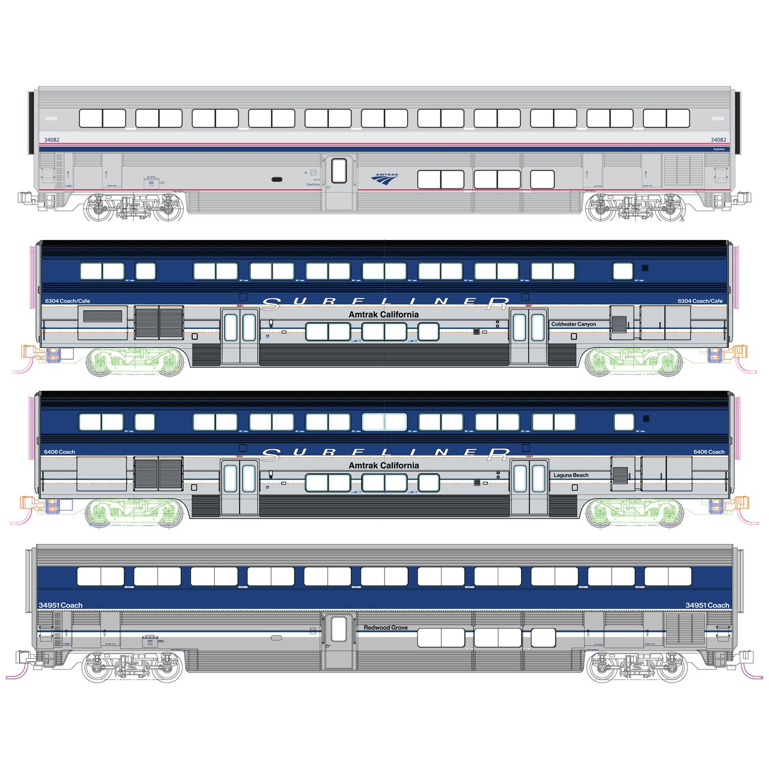 Amtrak Pacific Surfliner 4 Car Add-on Set