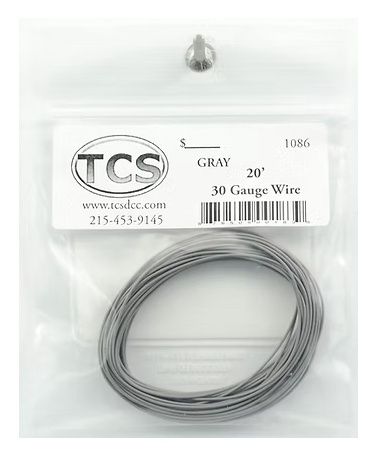 Grey 30 gauge, seven strand wire with outside diameter of .026"