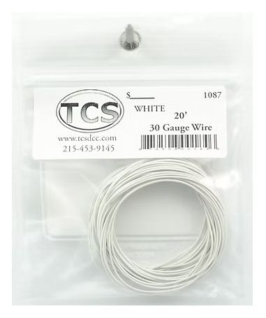 White 30 gauge, seven strand wire with outside diameter of .026"