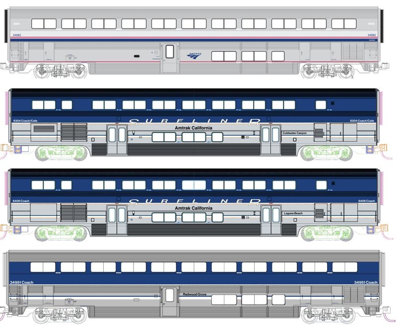 Amtrak Pacific Surfliner 4 Car Add-on Set w/Pre-Installed Lighting