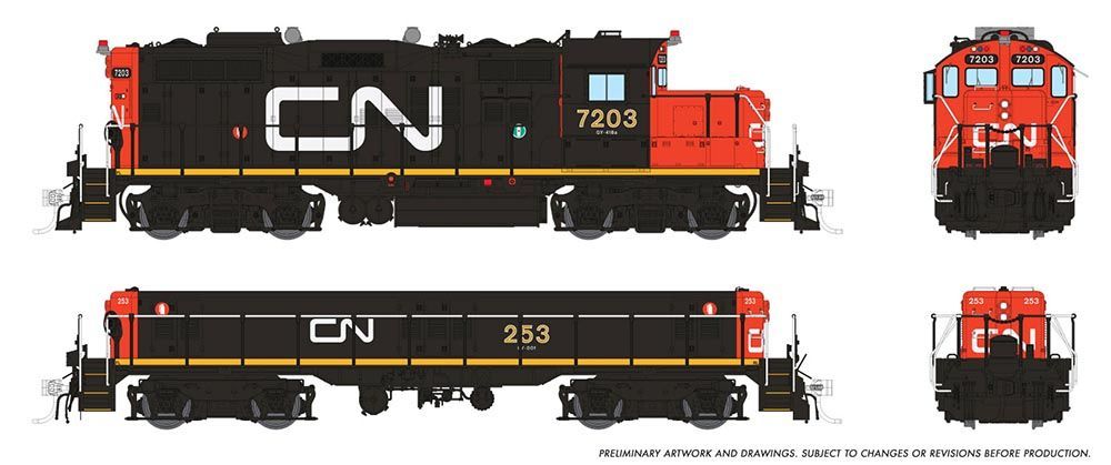 GP9RM Mother+Slug w/ Flexicoil: CN - Late: #7203 + #253 ESU Sound