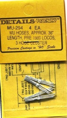 MU Hoses, Approx. 36" Length, Pre 1980 Locos. 3 Hose Cluster