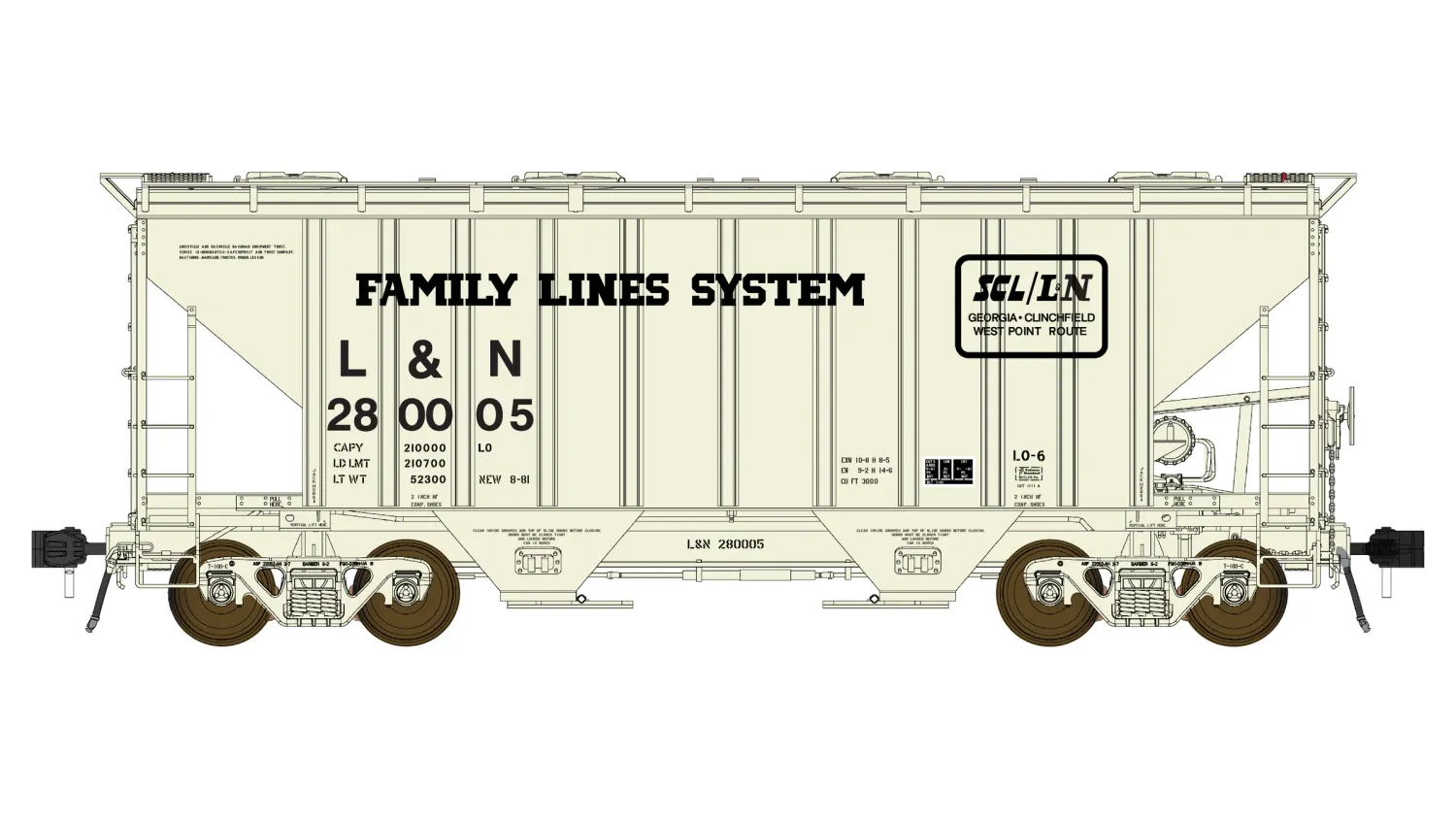 PS 3000CD Two-Bay Hopper Car - Louisville &amp; Nashville, Road Number: 280005