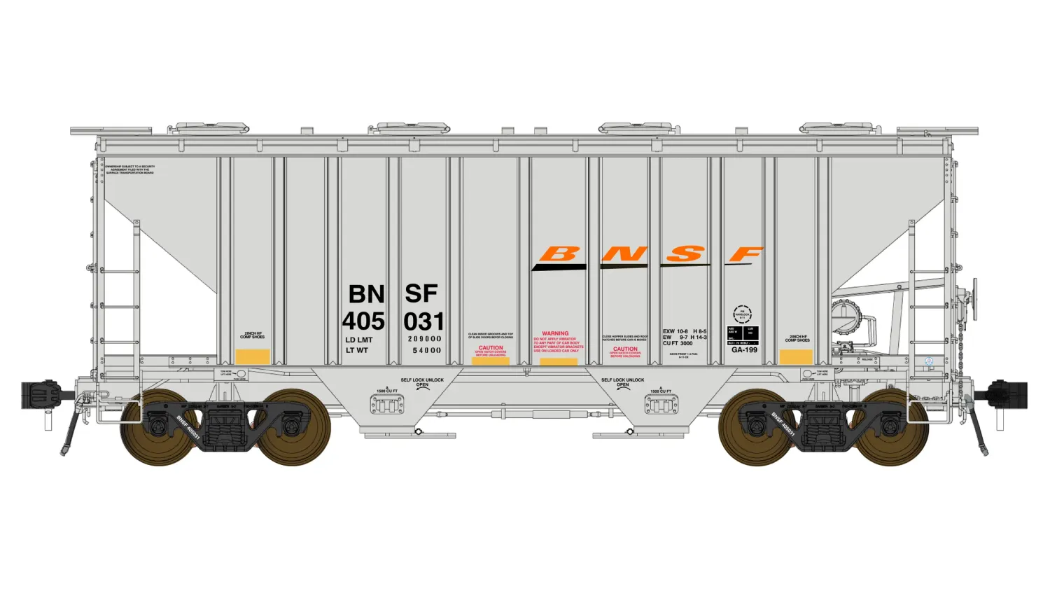 PS 3000CD Two-Bay Hopper Car - BNSF - Gray, Road Number: 405023