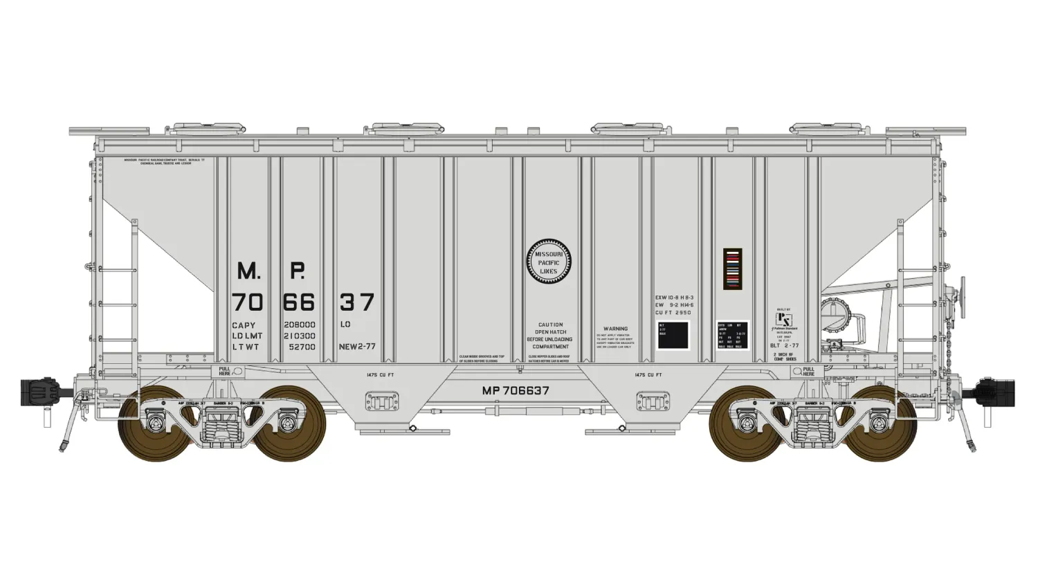 PS 3000CD Two-Bay Hopper Car - Missouri Pacific, Road Number: 706610