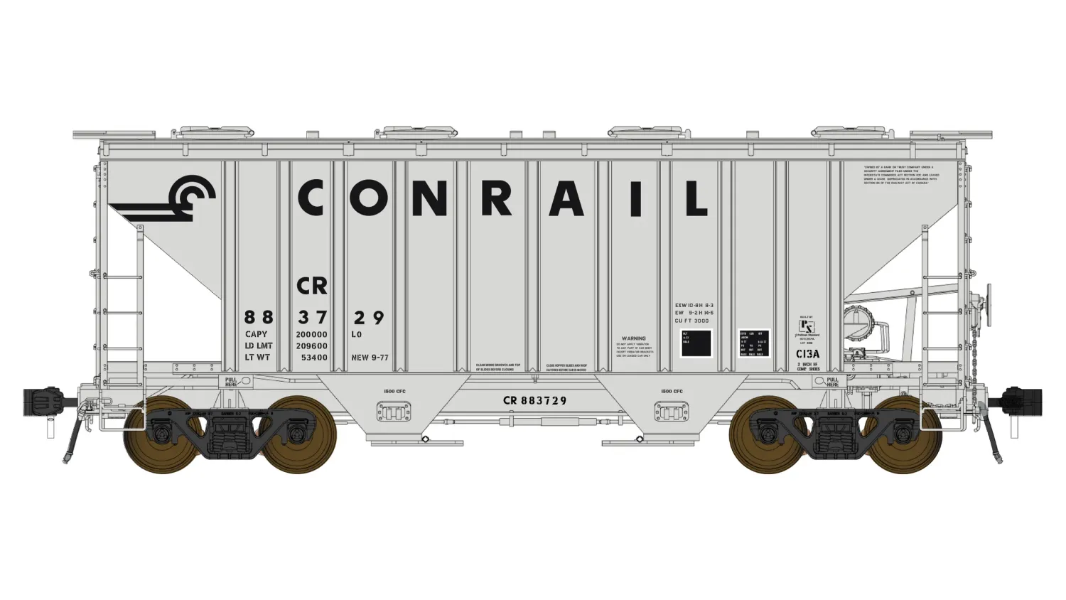 PS 3000CD Two-Bay Hopper Car - Conrail, Road Number: 883729
